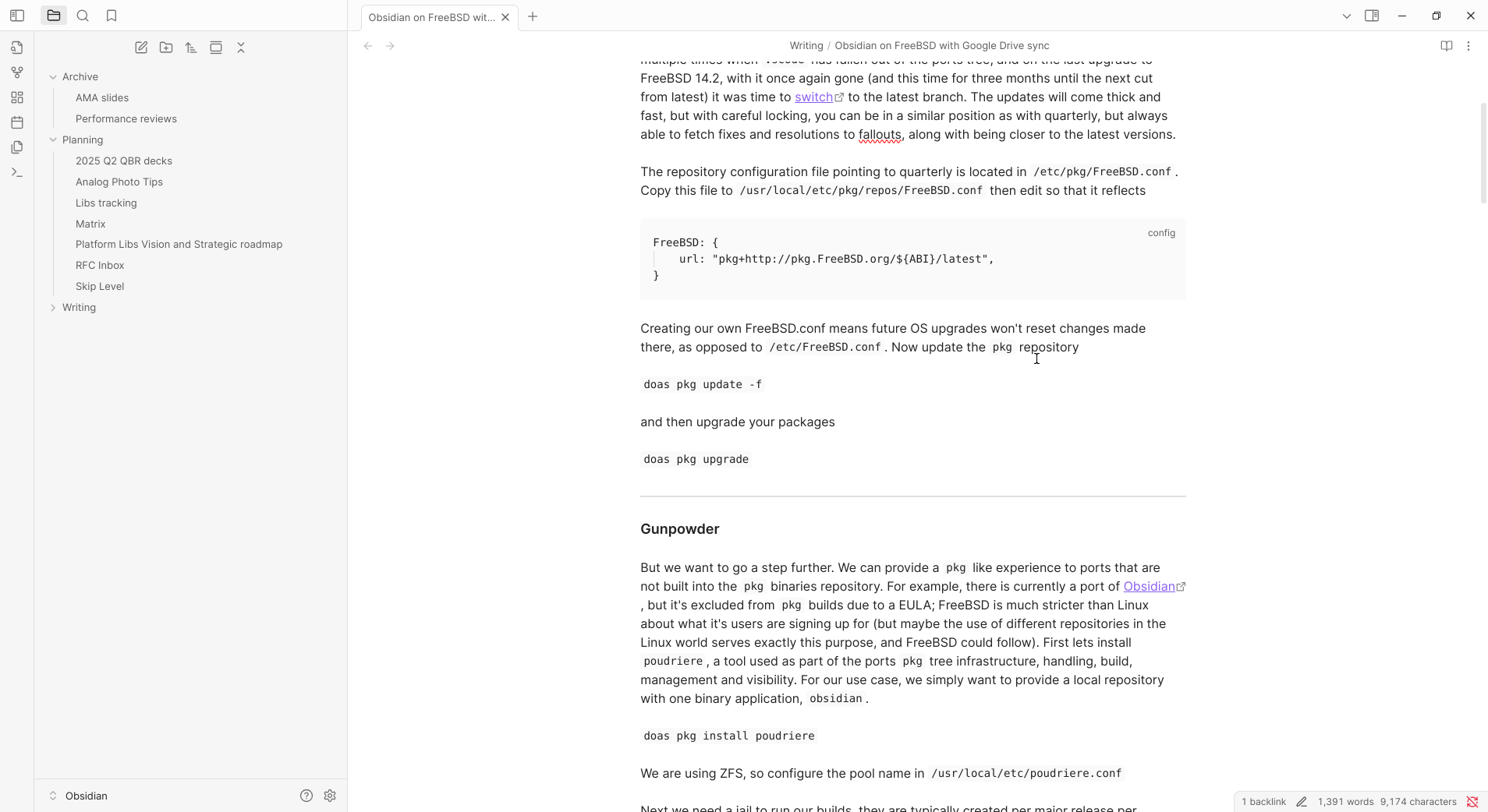 Screenshot of Obsidian working on FreeBSD